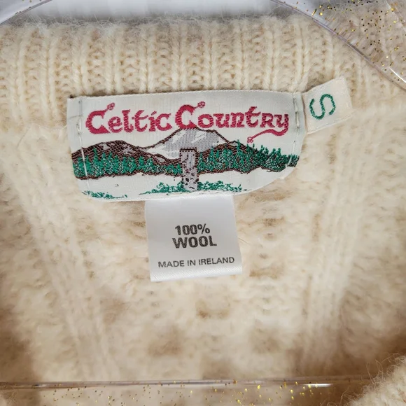 Celtic Country Cream Heavy 100% Wool Cardigan Sweater Women Size Small - Picture 3 of 5